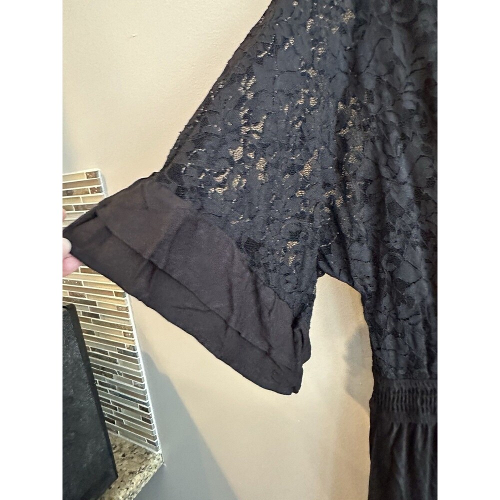 Simplee Women's Maxi Size XL Black Boho Style Dress Short Sleeve V Neck NWT NEW - Picture 3 of 6